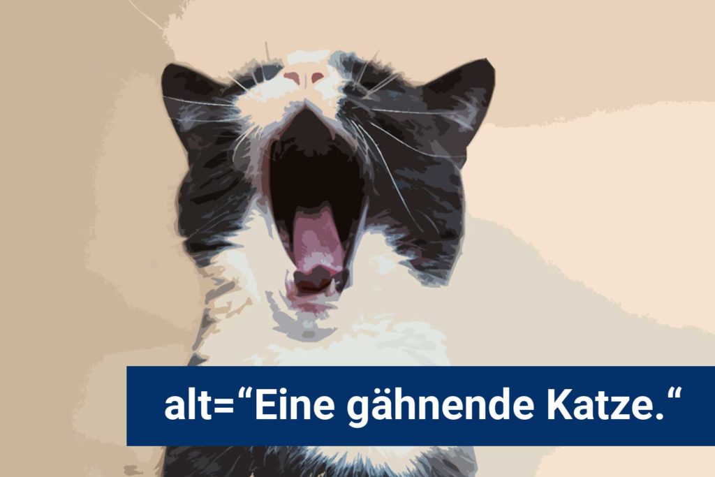 Eine gähnende Katze neben einem Alternativtext.