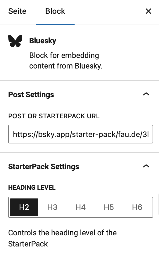 Blockeinstellungen des Bluesky Blocks