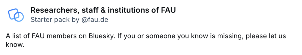 Starer Pack Liste "Researchers, staff & institutions of FAU"